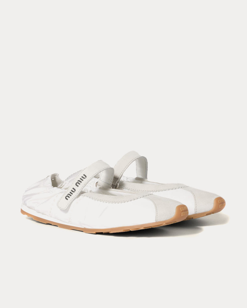 Miu Miu Plume Technical Fabric & Suede White Ballerinas - 2