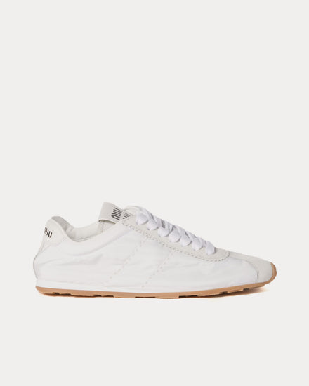 Miu Miu Plume Technical Fabric & Suede White Low Top Sneakers - 1