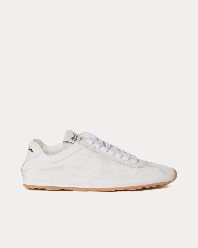 Miu Miu Plume Technical Fabric & Suede White Low Top Sneakers - 1