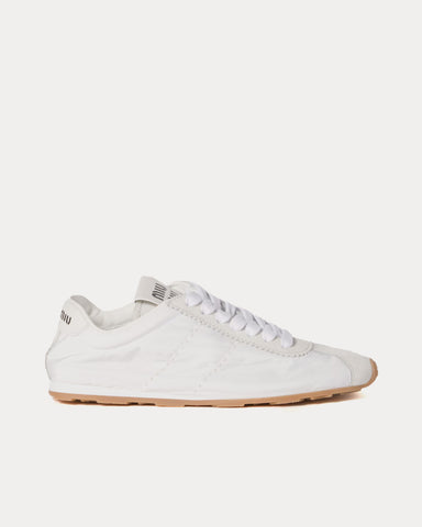 Miu Miu Plume Technical Fabric & Suede White Low Top Sneakers