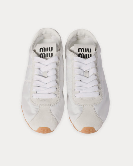 Miu Miu Plume Technical Fabric & Suede White Low Top Sneakers - 2