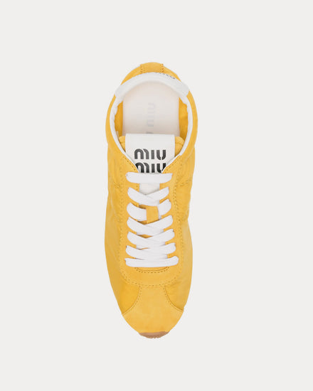 Miu Miu Plume Technical Fabric & Suede Yellow Low Top Sneakers - 2