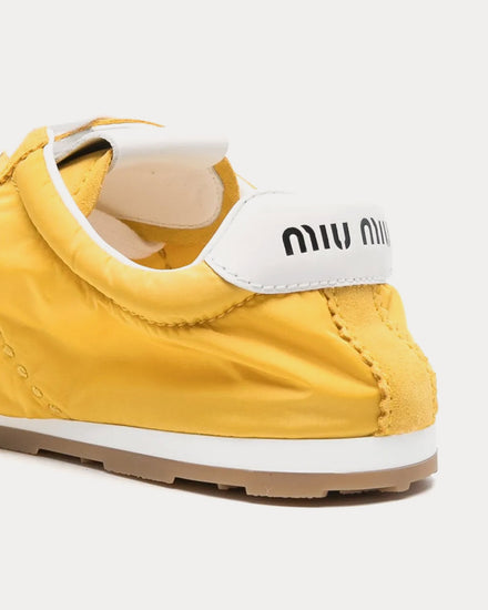 Miu Miu Plume Technical Fabric & Suede Yellow Low Top Sneakers - 3