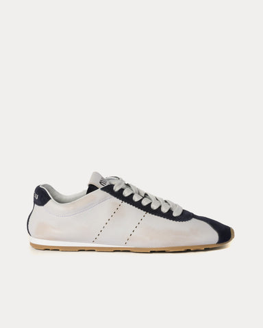Miu Miu Plume Nappa Leather & Suede White / Blue Low Top Sneakers