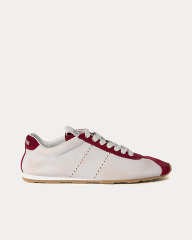 Miu Miu Plume Nappa Leather & Suede White / Cerise Low Top Sneakers