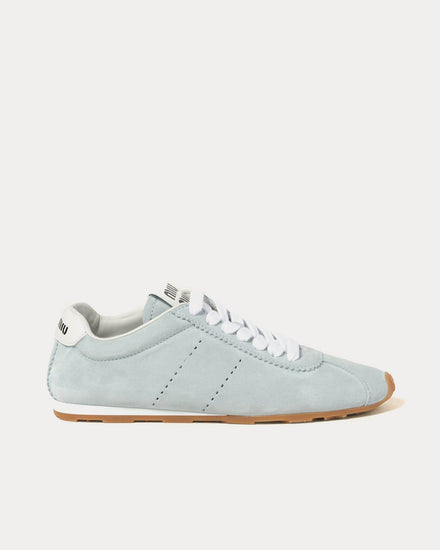 Miu Miu Women's Plume Suede Light Blue Low Top Sneakers