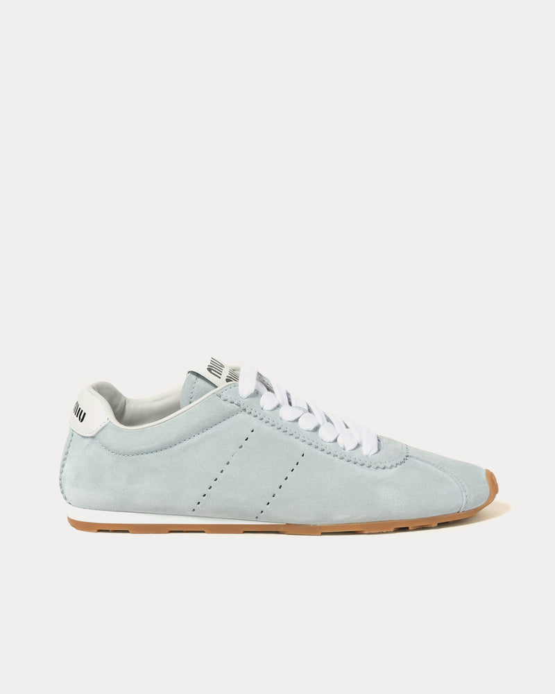 Miu Miu Plume Suede Light Blue Low Top Sneakers - 1
