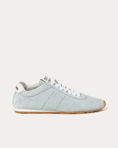 Miu Miu Plume Suede Light Blue Low Top Sneakers
