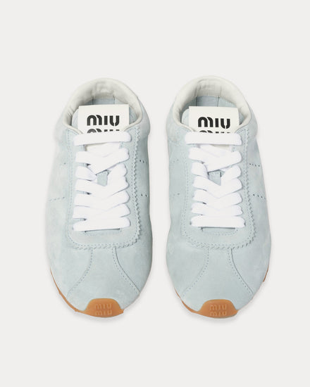 Miu Miu Women's Plume Suede Light Blue Low Top Sneakers