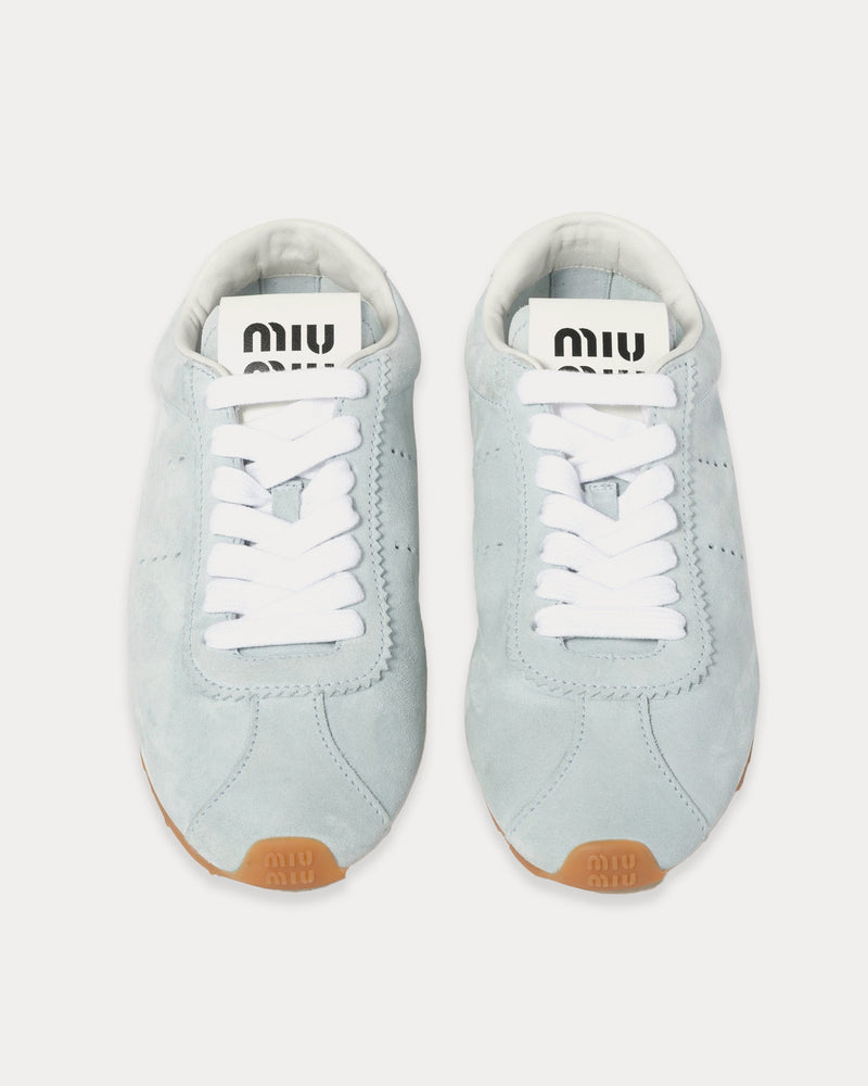 Miu Miu Plume Suede Light Blue Low Top Sneakers - 2