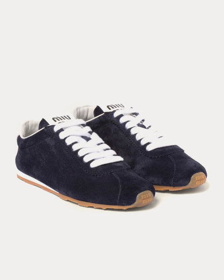 Miu Miu Plume Suede Navy Low Top Sneakers - 2