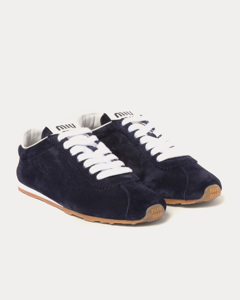 Miu Miu Plume Suede Navy Low Top Sneakers - 2