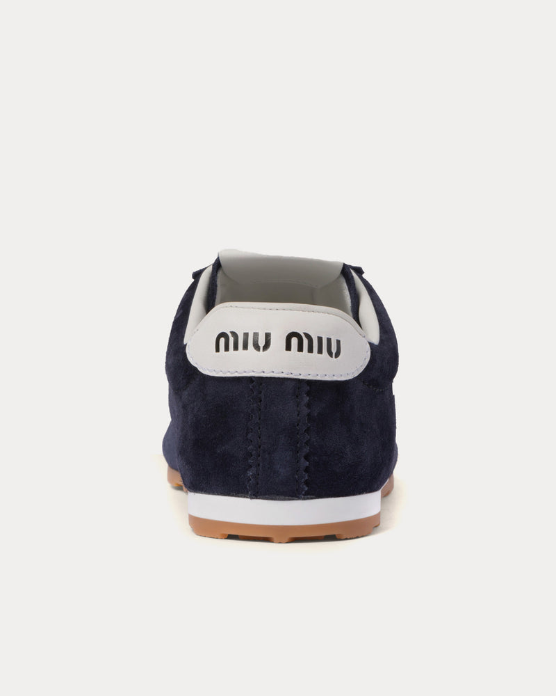 Miu Miu Plume Suede Navy Low Top Sneakers - 3