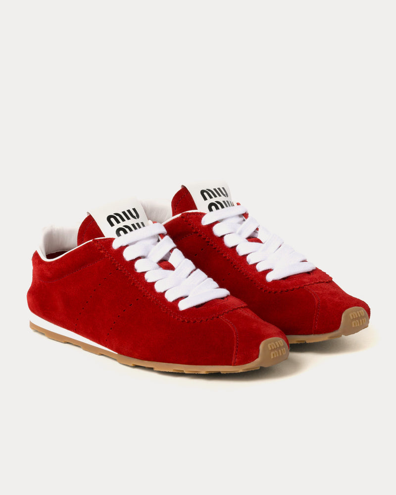 Miu Miu Plume Suede Scarlet Low Top Sneakers - 2