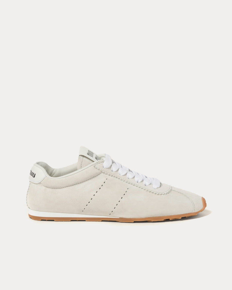 Miu Miu Plume Suede White Low Top Sneakers - 1