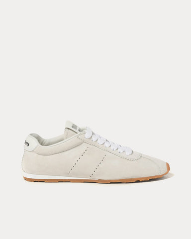 Miu Miu Plume Suede White Low Top Sneakers