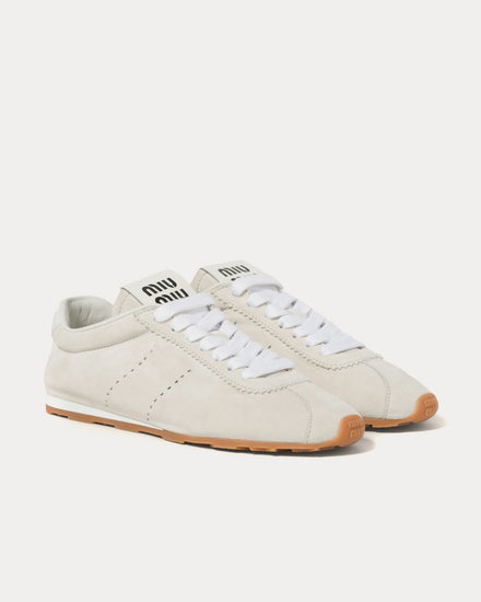 Miu Miu Plume Suede White Low Top Sneakers - 2