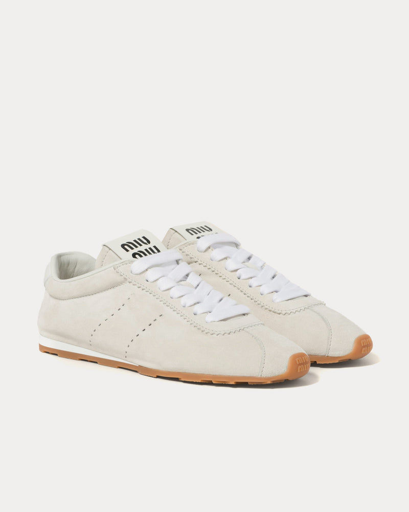 Miu Miu Plume Suede White Low Top Sneakers - 2