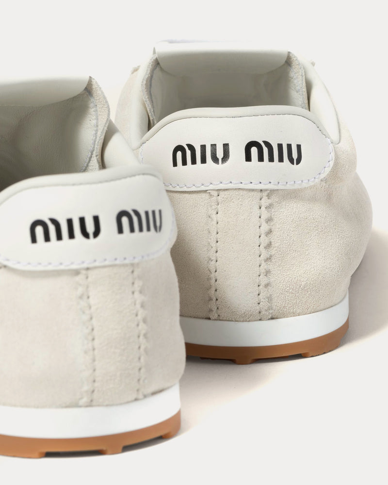 Miu Miu Plume Suede White Low Top Sneakers - 3