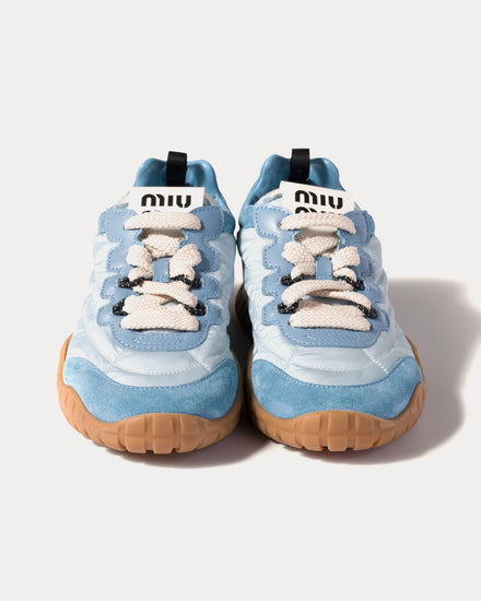 Miu Miu Tyre Technical Fabric & Suede Cornflower Blue / Astral Low Top Sneakers - 2