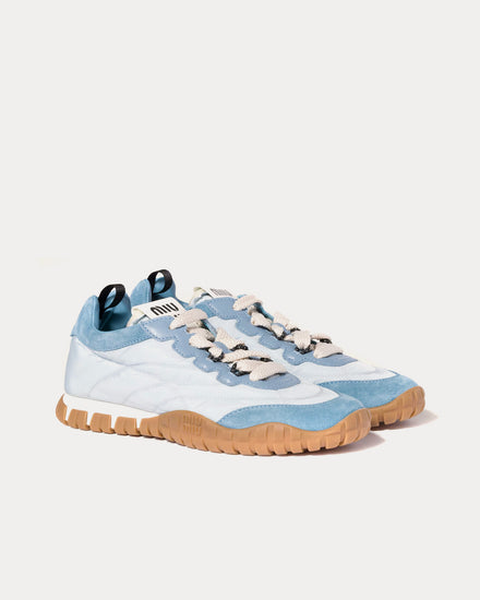 Miu Miu Tyre Technical Fabric & Suede Cornflower Blue / Astral Low Top Sneakers - 3