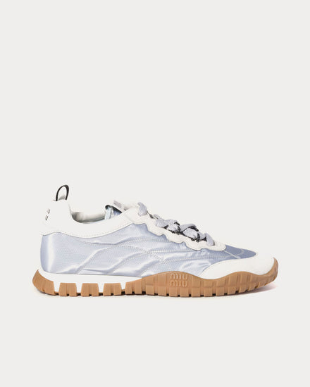 Miu Miu Tyre Technical Fabric & Suede Aluminum / White Low Top Sneakers - 1