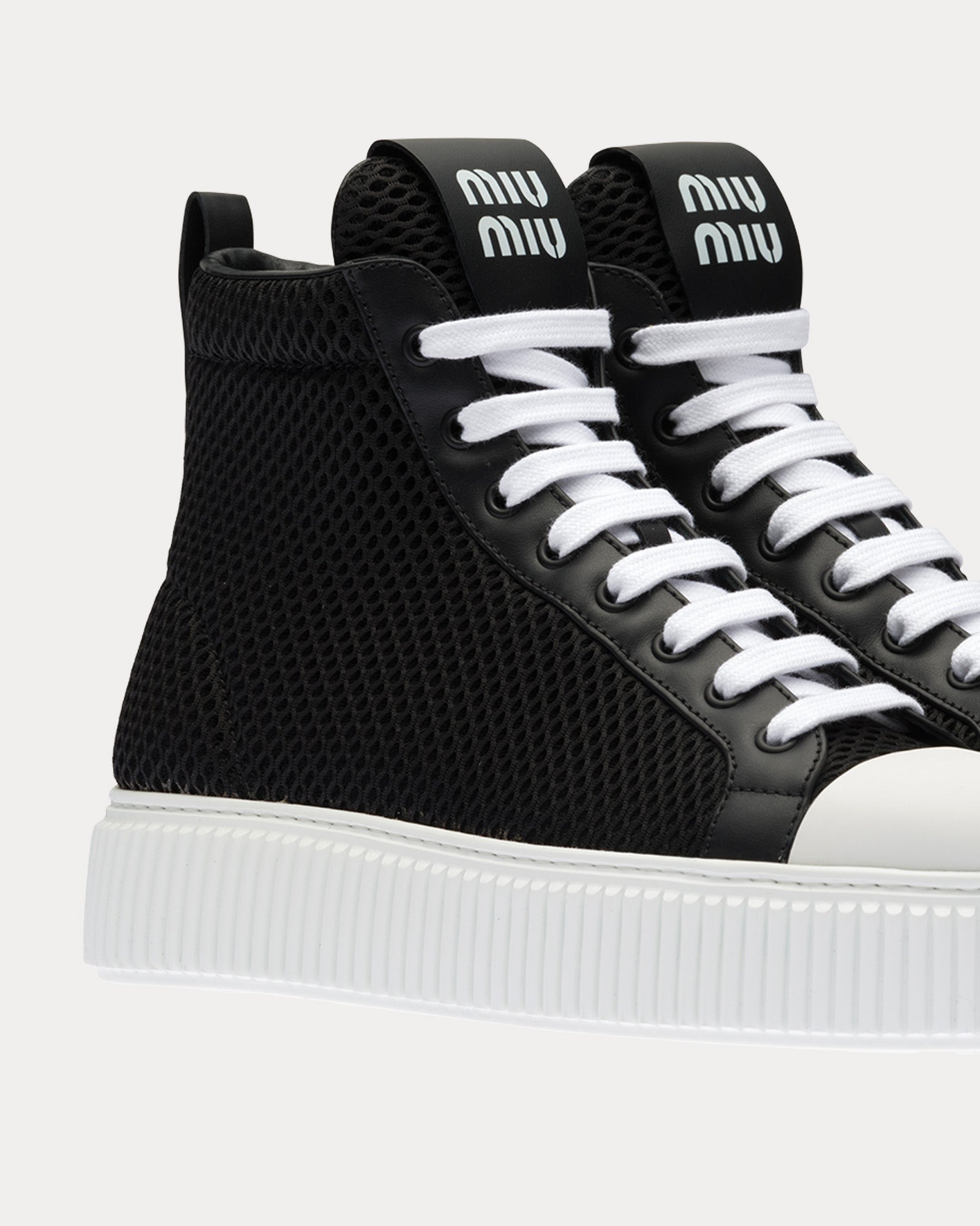 Miu Miu - Mesh Flatform Black High Top Sneakers