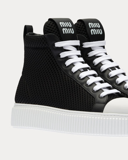 Miu Miu Mesh Flatform Black High Top Sneakers - 3