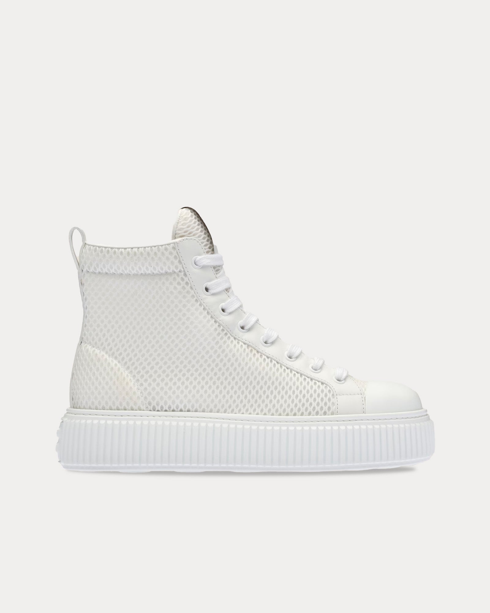 Miu Miu - Mesh Flatform White High Top Sneakers