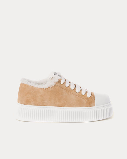 Miu Miu Classic Suede Ecru Low Top Sneakers - 1