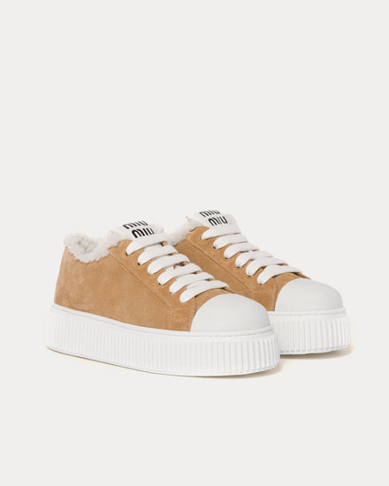 Miu Miu Classic Suede Ecru Low Top Sneakers - 2