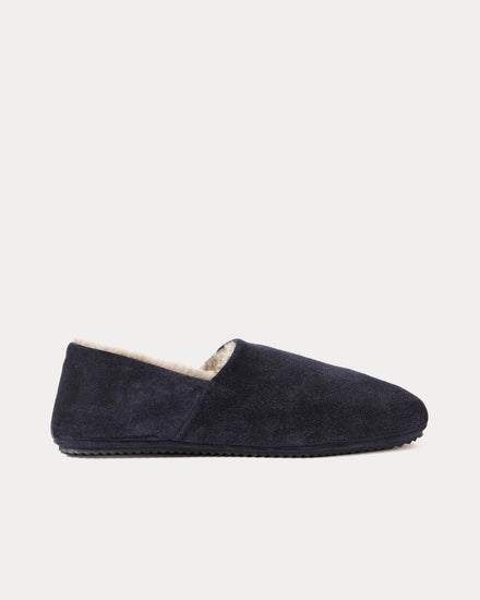 Mr P. Babouche Shearling-Lined Suede Blue Slippers - 1