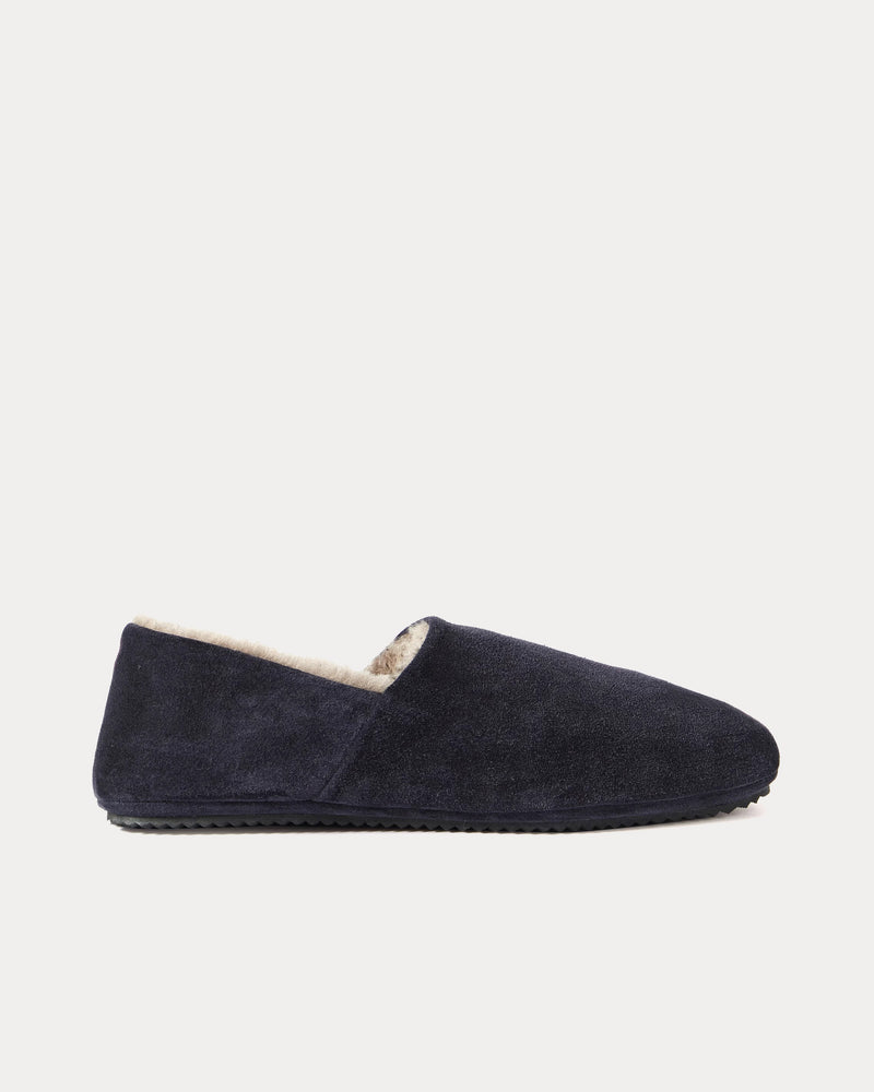 Mr P. Babouche Shearling-Lined Suede Blue Slippers - 1