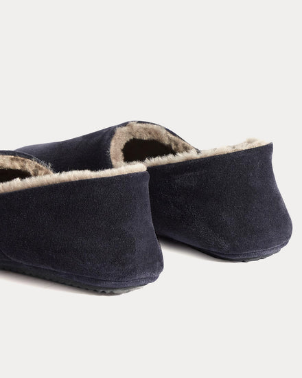 Mr P. Babouche Shearling-Lined Suede Blue Slippers - 2