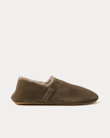 Mr P. Babouche Shearling-Lined Suede Green Slippers - 1