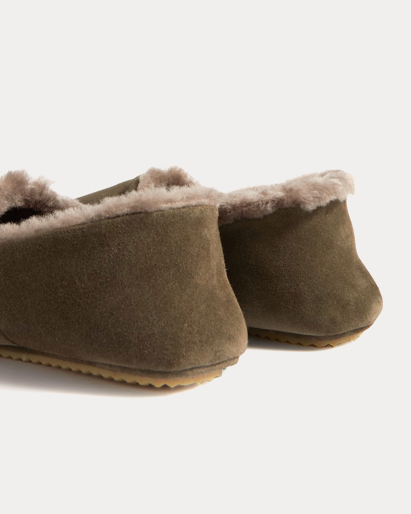Mr P. Babouche Shearling-Lined Suede Green Slippers - 2
