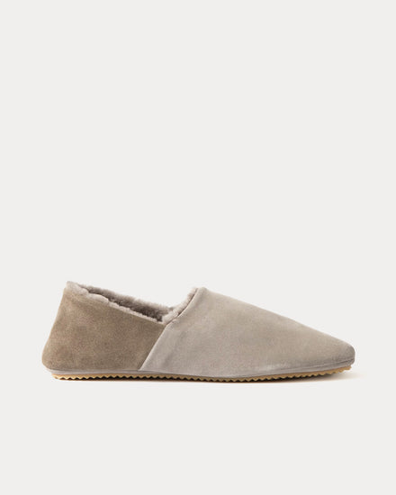 Mr P. Babouche Shearling-Lined Suede Taupe Slippers - 1