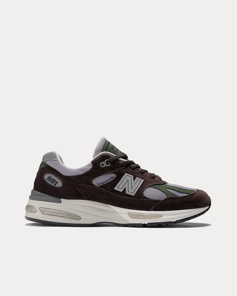 New Balance MADE in UK 991v2 Licorice / Lavender Gray / Douglas Fir Low Top Sneakers - 1