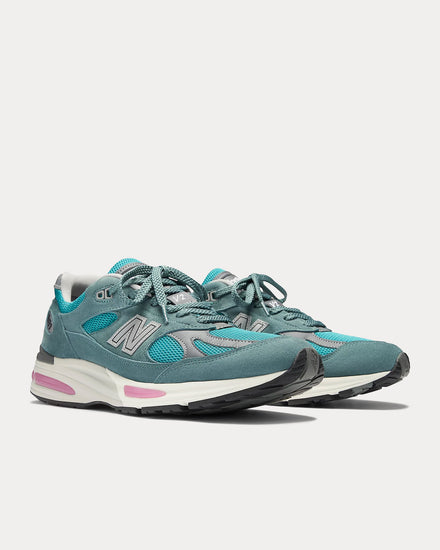 New Balance Made in UK 991v2 'Retro Pop' Porcelain Green / Trooper / Silver Low Top Sneakers - 3