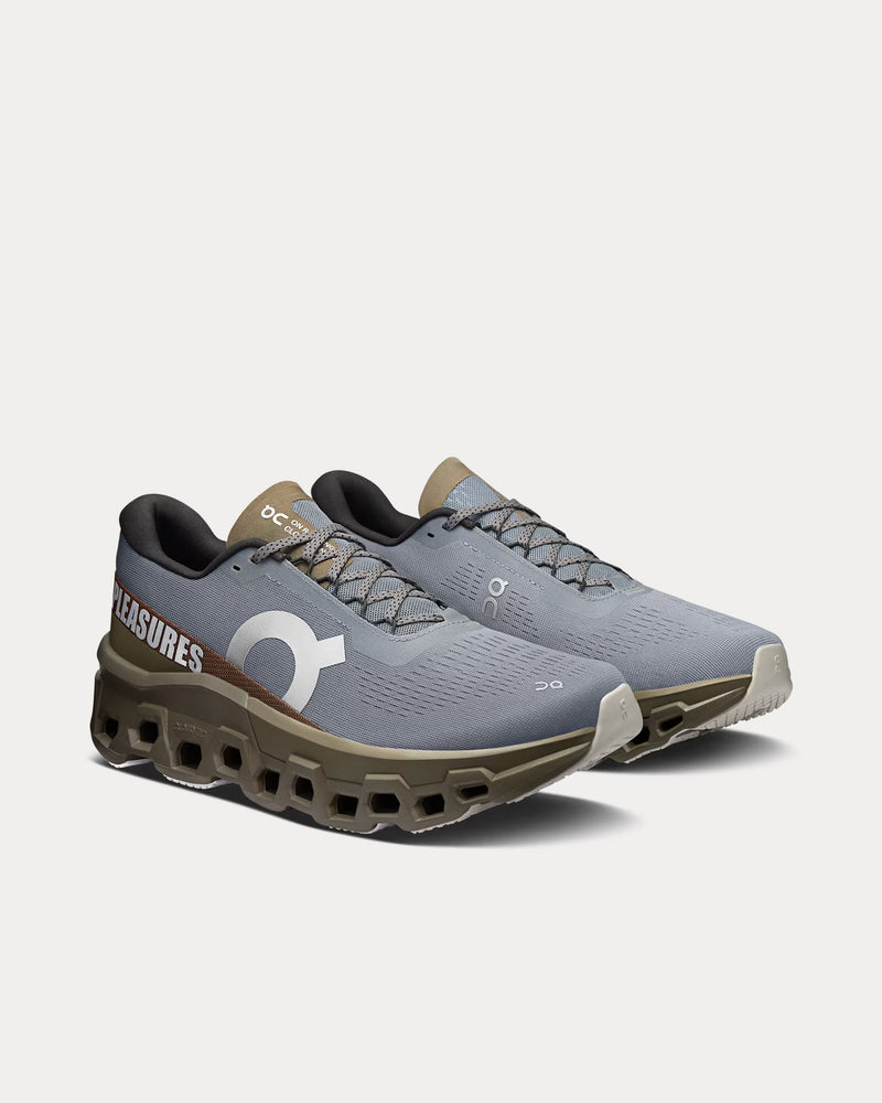 On Running x Pleasures Cloudmonster 2 Mist / Olive Running Shoes - 3