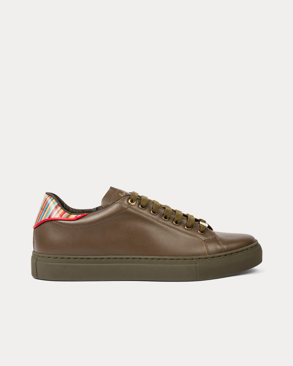 Paul Smith - Beck with Signature Stripe Leather Khaki Low Top Sneakers