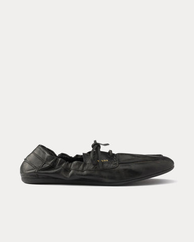 Prada Shuffle Antiqued Leather Black Boat Shoes