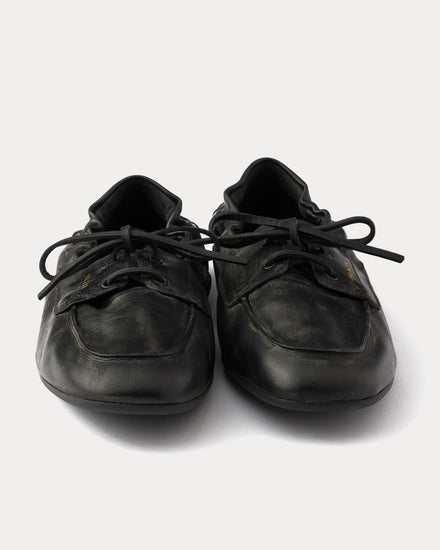 Prada Shuffle Antiqued Leather Black Boat Shoes - 2