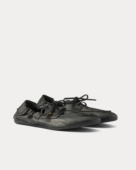 Prada Shuffle Antiqued Leather Black Boat Shoes - 3