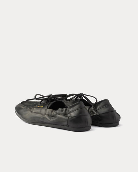 Prada Shuffle Antiqued Leather Black Boat Shoes - 4