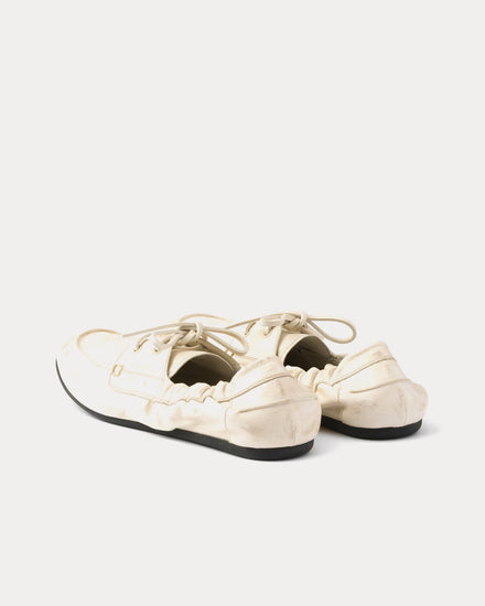 Prada Shuffle Antiqued Leather Chalk White Boat Shoes - 4