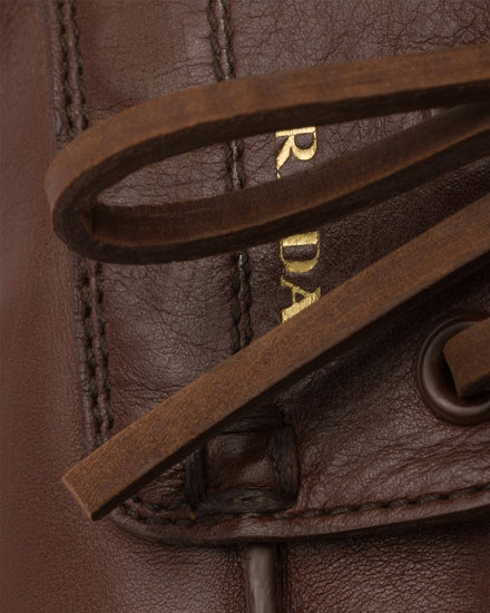 Prada Shuffle Antiqued Leather Cognac Boat Shoes - 5