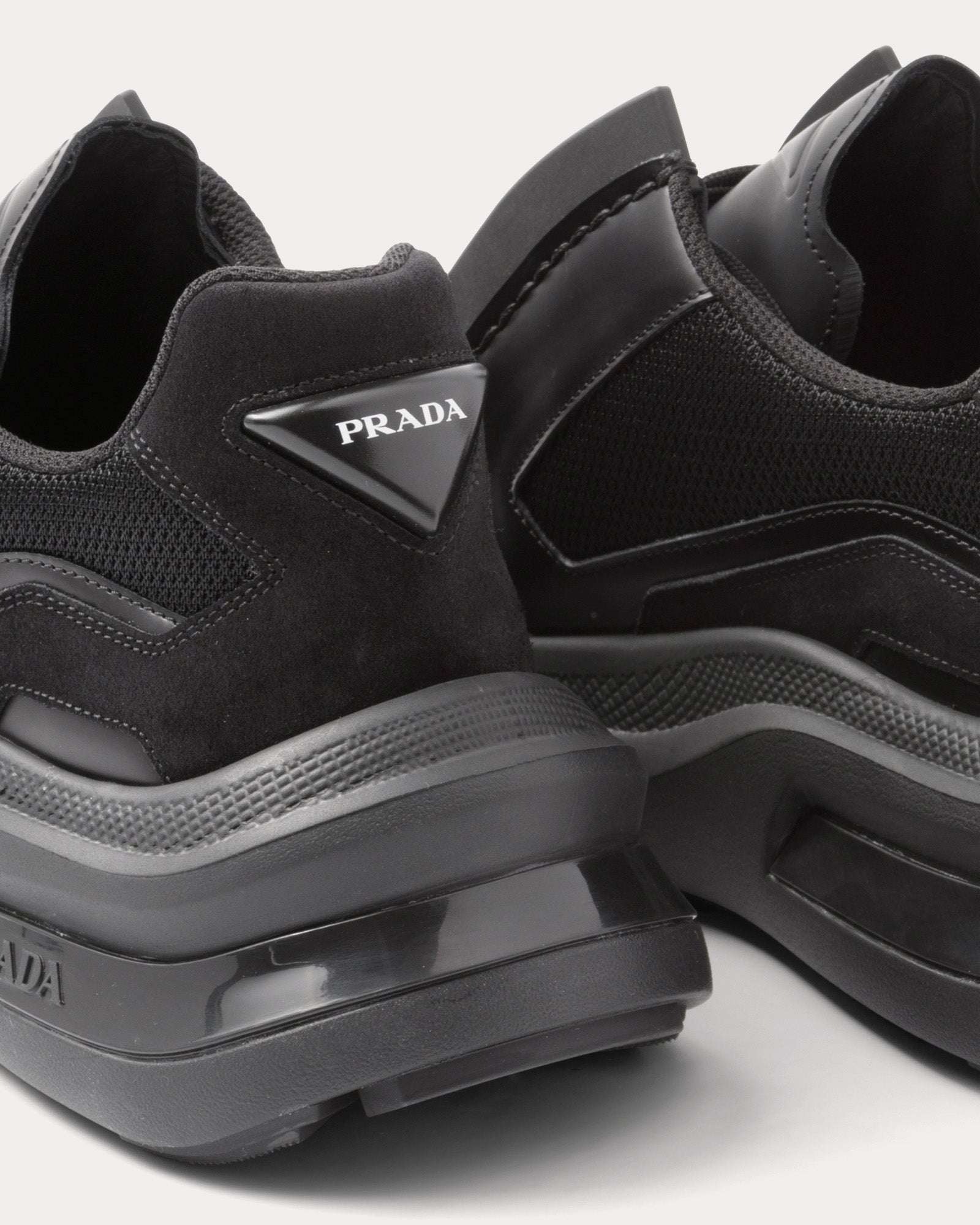 Prada - Systeme Brushed Leather with Bike & Suede Elements Black Low Top Sneakers