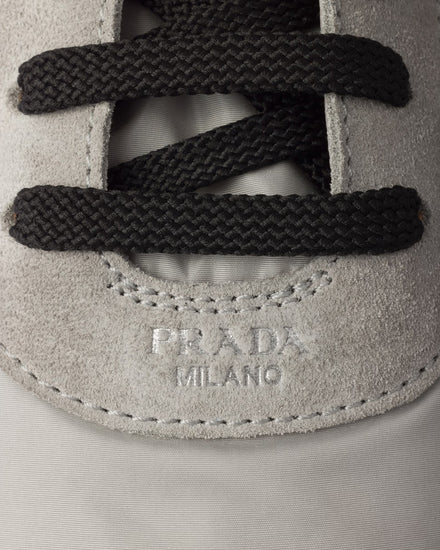 Prada Collapse Re-Nylon & Suede Cloudy Grey Low Top Sneakers - 5