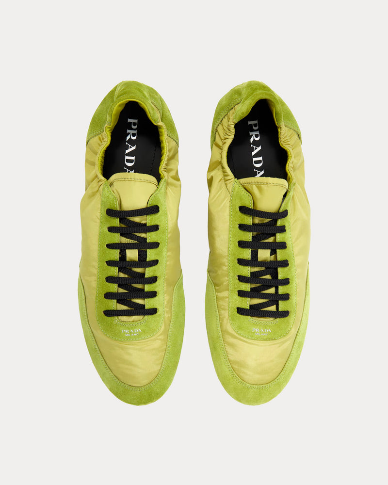 Prada Collapse Re-Nylon & Suede Lime Green Low Top Sneakers - 2